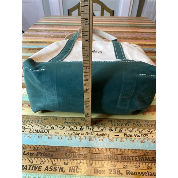 L.L. Bean Boat Tote Green Canvas Bag M Long Handles Zip Top USA “Luke” Monogram - Picture 16 of 16